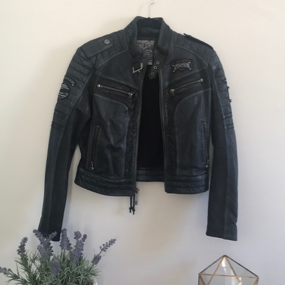 Navy Leather Motorcycle Jacket - Limited Edition